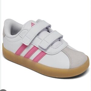 Adidas Kids' White and Pink Velcro Sneakers